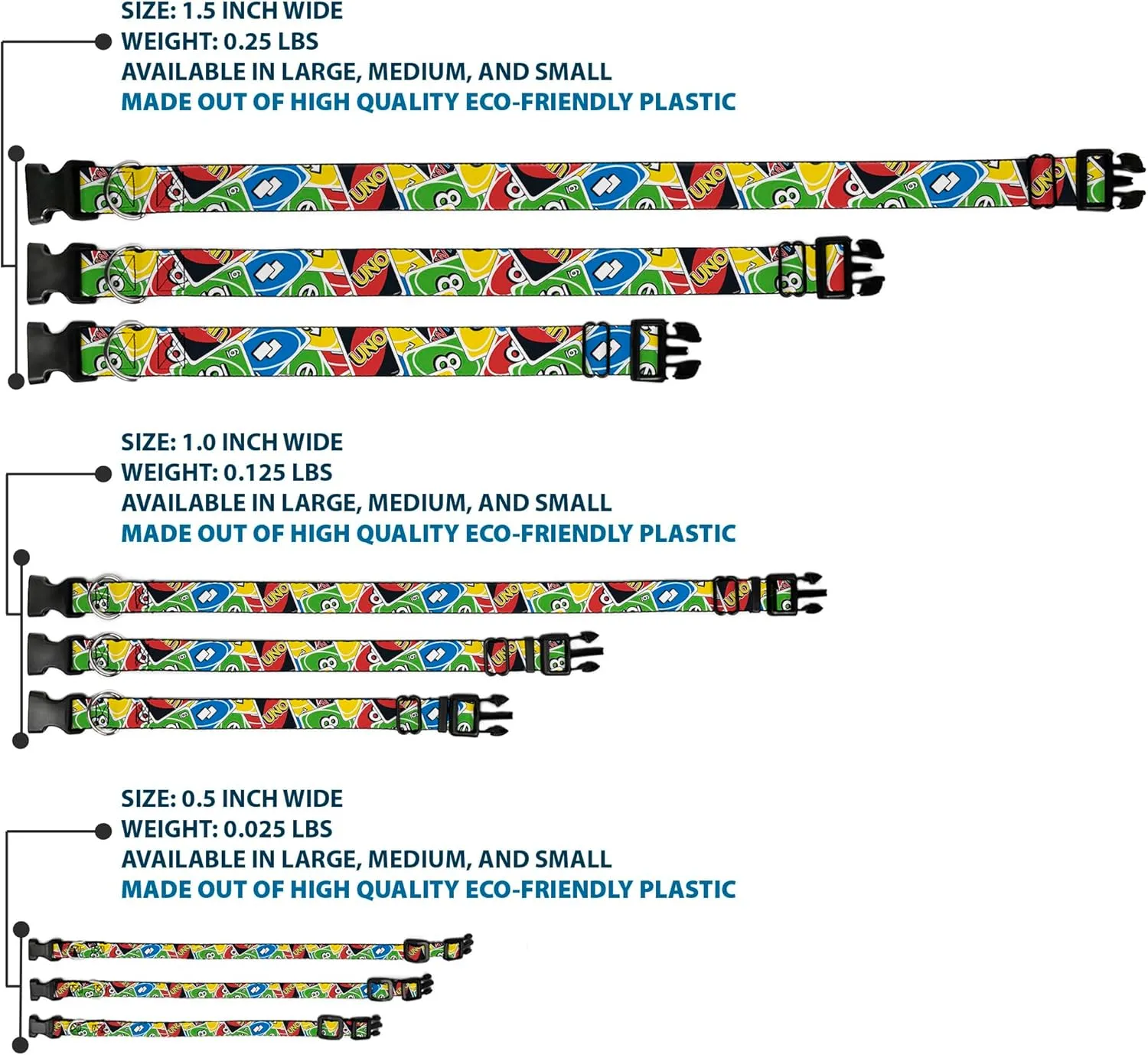 Mattel Pet Collar, Dog Collar Plastic Buckle, UNO Cards Stacked Collage Multi Color, 15 to 24 Inches 1.0 Inch Wide