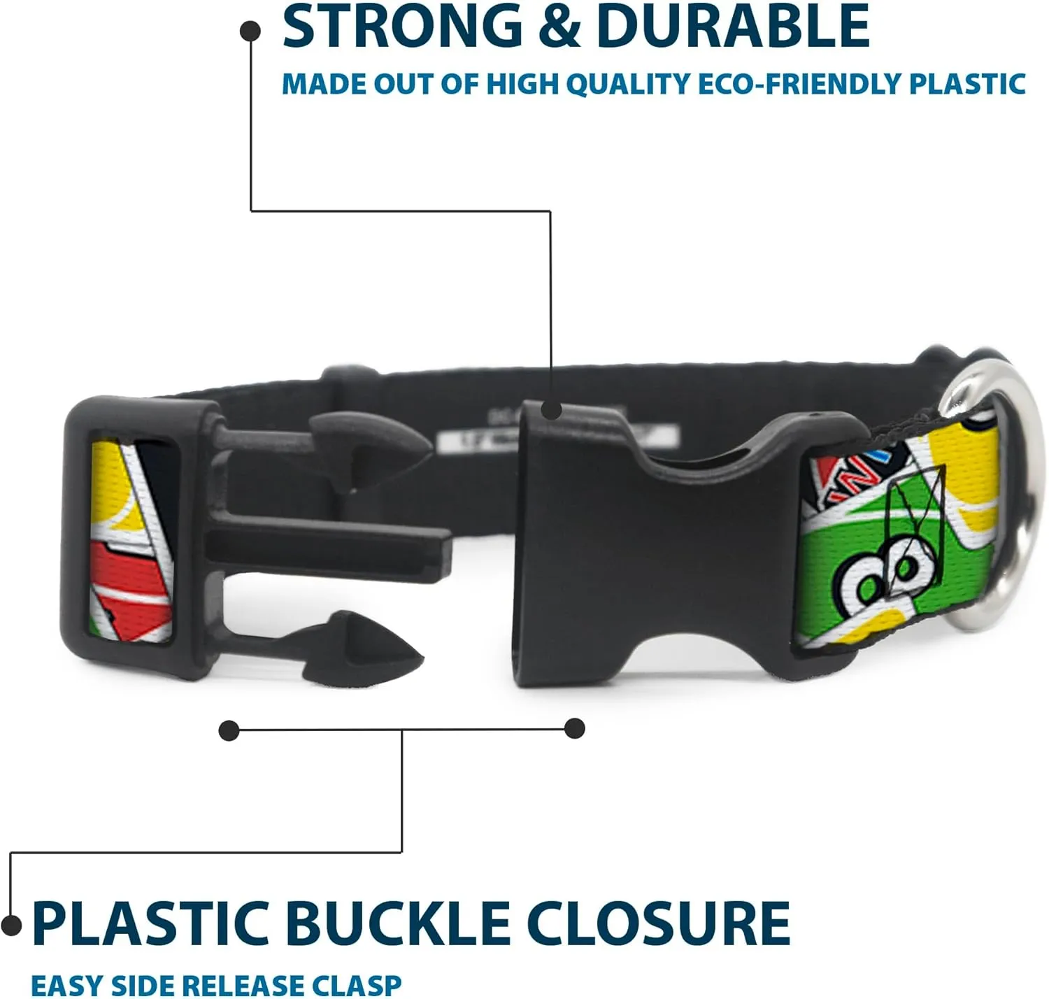 Mattel Pet Collar, Dog Collar Plastic Buckle, UNO Cards Stacked Collage Multi Color, 15 to 24 Inches 1.0 Inch Wide