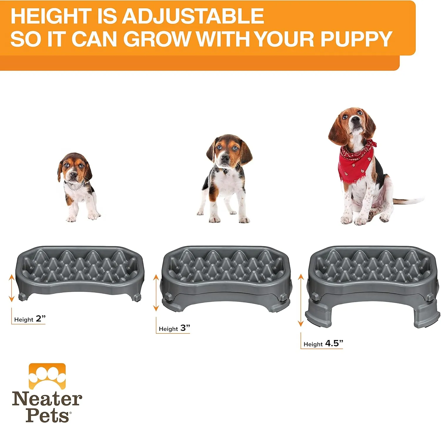 Neater Pet Brands  Neater Raised Slow Feeder Dog Bowl  Elevated and Adjustable Food Height - (2.5 Cup, Gunmetal)