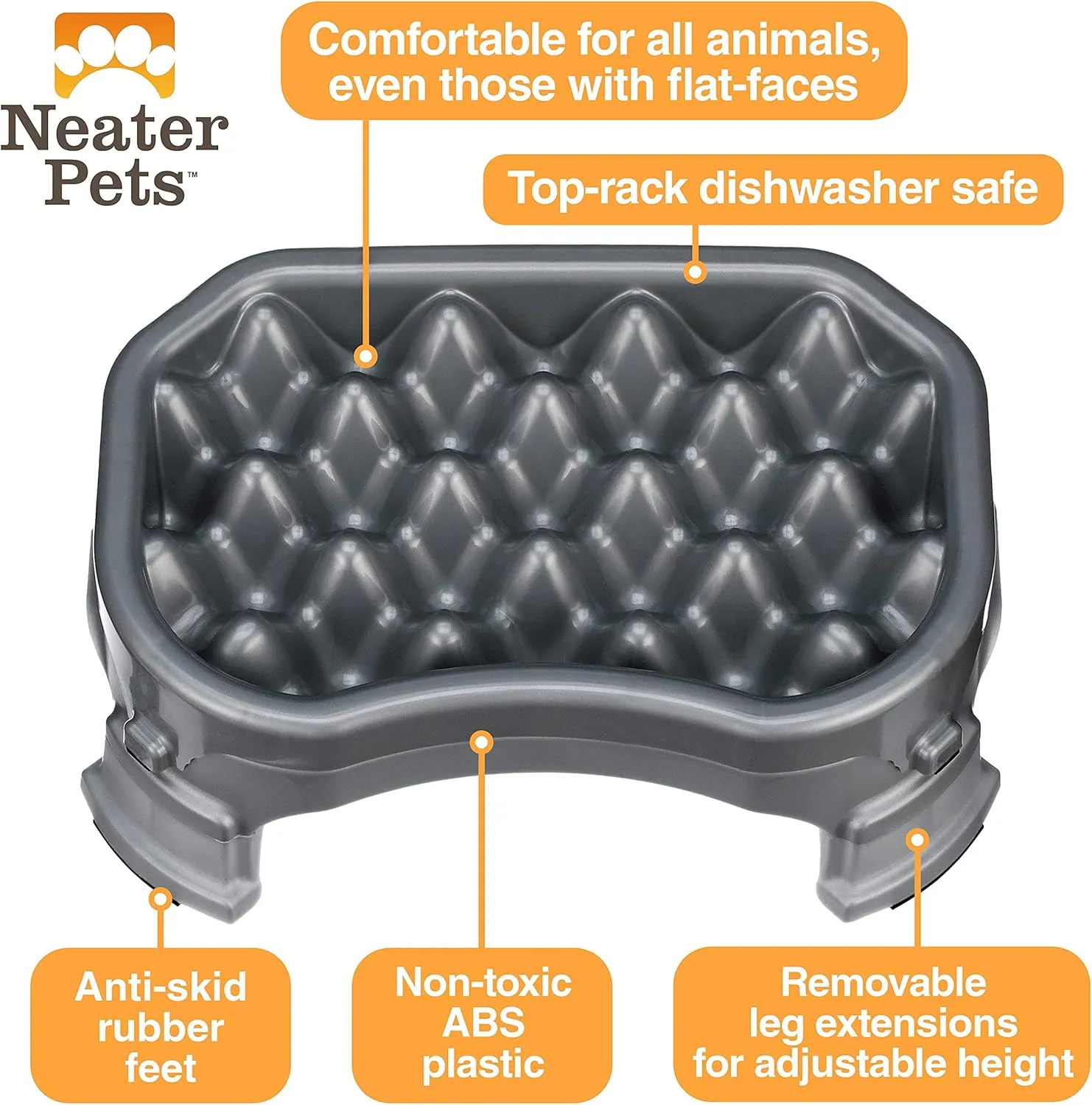 Neater Pet Brands  Neater Raised Slow Feeder Dog Bowl  Elevated and Adjustable Food Height - (2.5 Cup, Gunmetal)