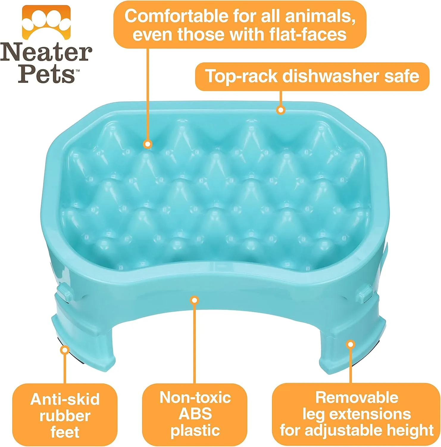 Neater Pet Brands  Neater Raised Slow Feeder Dog Bowl  Elevated and Adjustable Food Height - (6 Cup, Aquamarine)