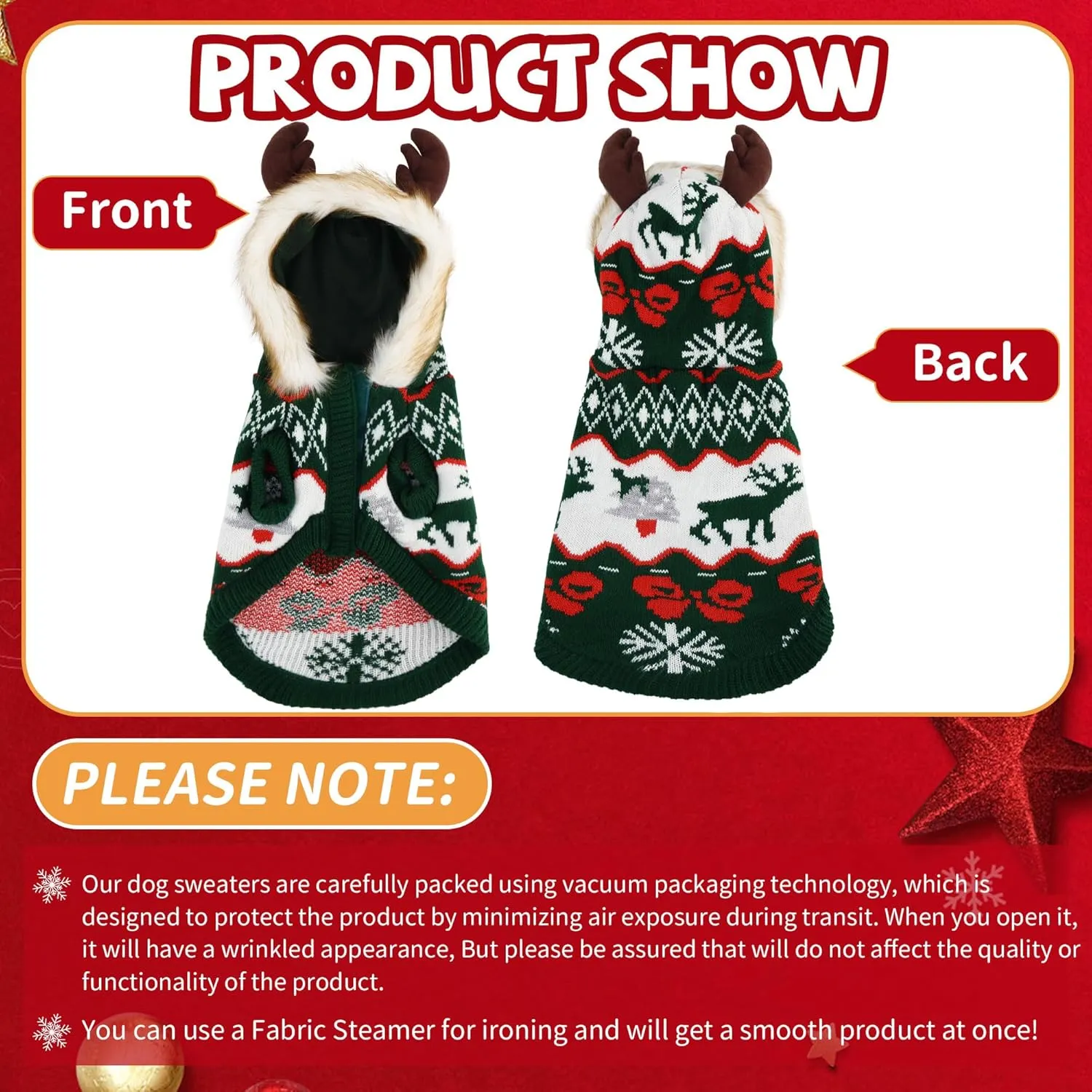 OTOB Cat Christmas Sweater with Cute Moose Hat, Winter Soft Kitten Cat Sweater Hoodie with Leash Hole, New Year Xmas Holiday Ugly Christmas Pet Sweater for Tiny Small Dogs Puppy Boys Girls, Green XS