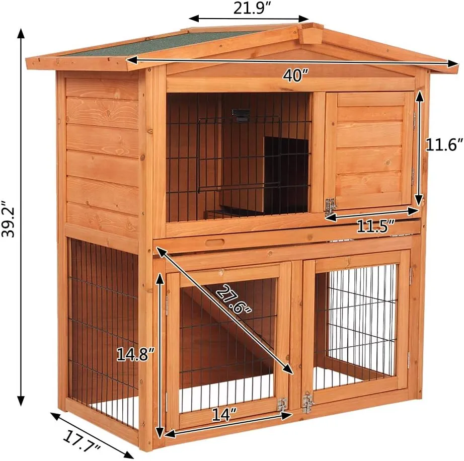 Outdoor Wooden Chicken Coop,Multi-Level Hen House, WaterproofPet Rabbit Hutch Chiken Coop Cage Hen House Poultry Cage with Ramps, Run, Nesting Box, Wire Fence (40)