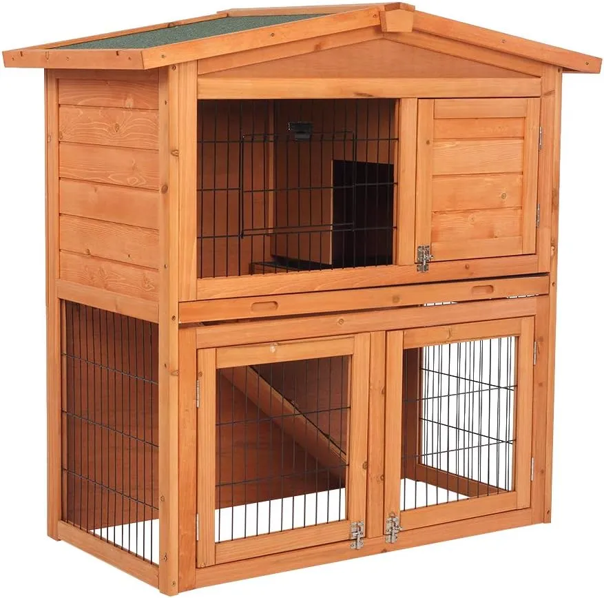 Outdoor Wooden Chicken Coop,Multi-Level Hen House, WaterproofPet Rabbit Hutch Chiken Coop Cage Hen House Poultry Cage with Ramps, Run, Nesting Box, Wire Fence (40)