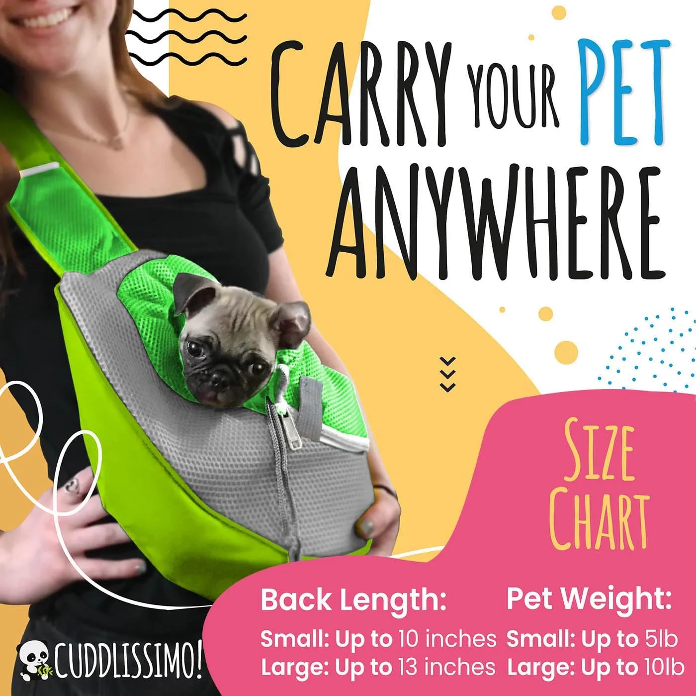 Pet Sling Carrier - Small Dog Puppy Cat Carrying Bag Purse Pouch - for Pooch Doggy Doggie Yorkie Chihuahua Baby Papoose Bjorn - Hiking Travel Front Chest Body Holder Pack to Wear (Green)