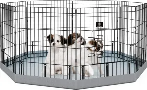 PJYuCien Dog Playpen, 8 Panels 24H Dog Pens Indoor with Bottom Pad, Metal Foldable Pet Puppy Exercise Fence Crate Kennel, Better for Small Animals,Grey
