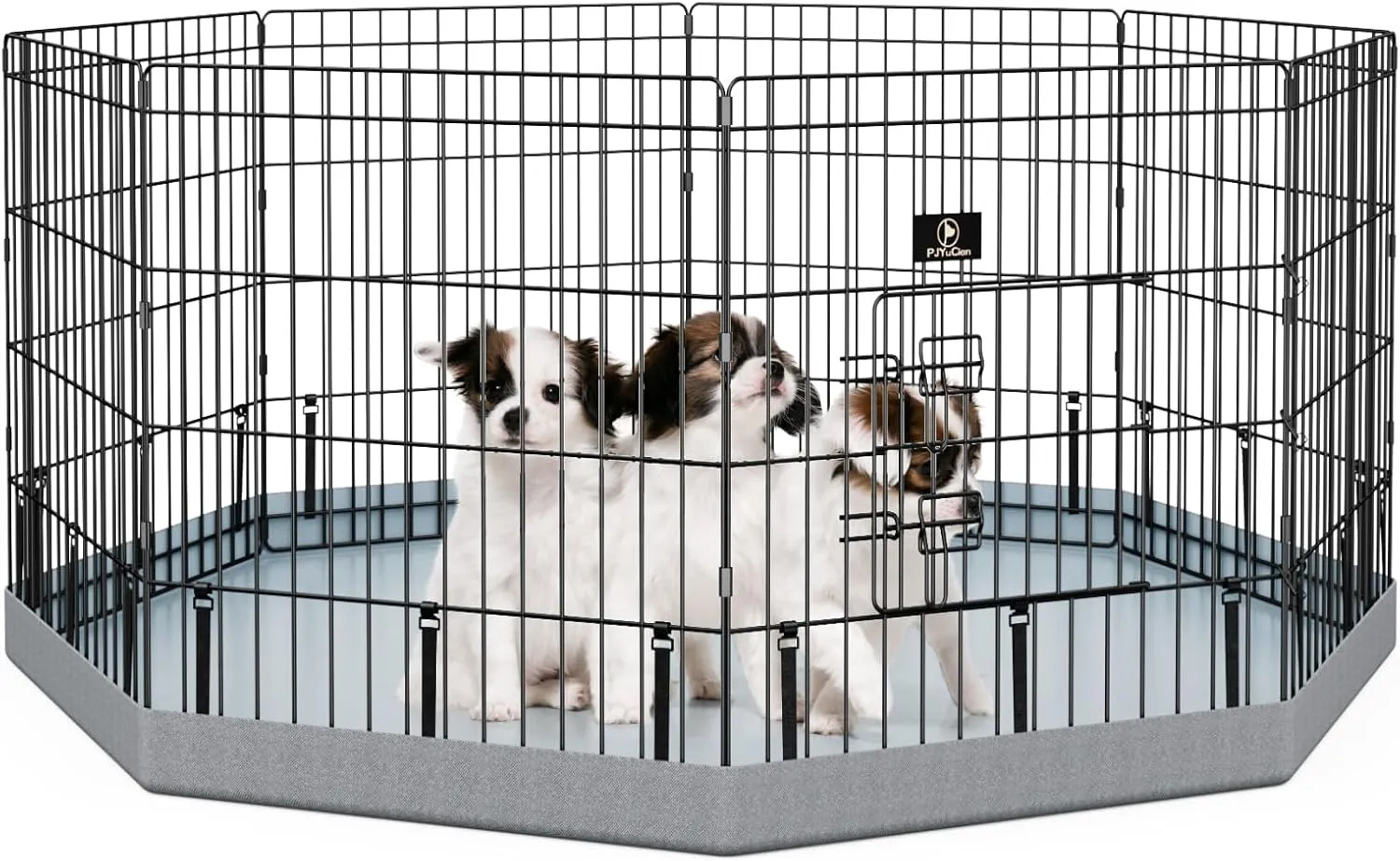 PJYuCien Dog Playpen, 8 Panels 24H Dog Pens Indoor with Bottom Pad, Metal Foldable Pet Puppy Exercise Fence Crate Kennel, Better for Small Animals,Grey