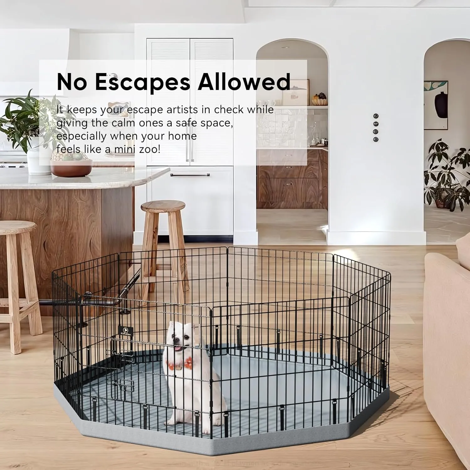 PJYuCien Dog Playpen, 8 Panels 24H Dog Pens Indoor with Bottom Pad, Metal Foldable Pet Puppy Exercise Fence Crate Kennel, Better for Small Animals,Grey
