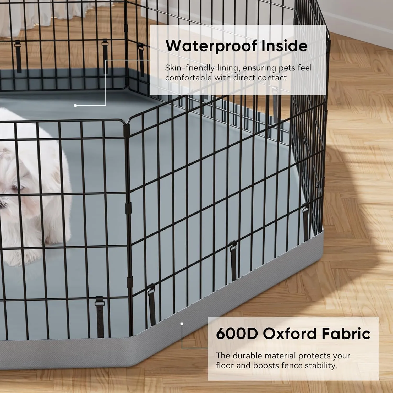 PJYuCien Dog Playpen, 8 Panels 24H Dog Pens Indoor with Bottom Pad, Metal Foldable Pet Puppy Exercise Fence Crate Kennel, Better for Small Animals,Grey