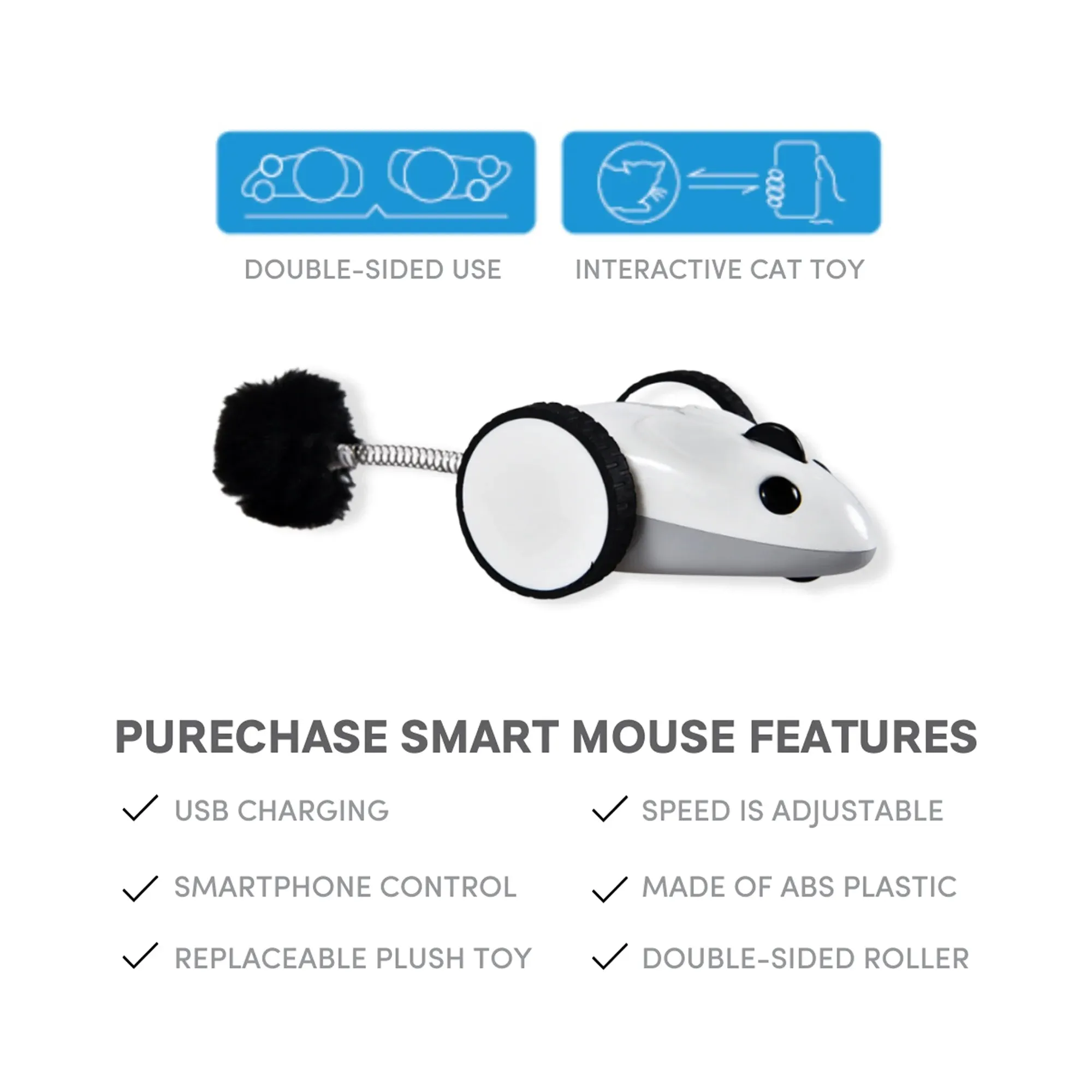 Purechase Smart Cat Toy – App-Controlled Interactive Mouse with Adjustable Speed & USB Charging