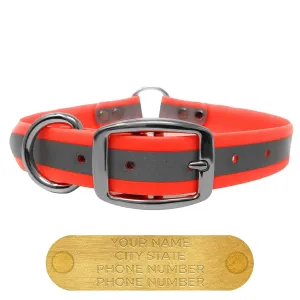 Regal Dog Products Large Orange Reflective Dog Collar with Custom Engraved Name Plate and Heavy Duty Center Ring | Waterproof Biothane Personalized Dog Collars - Other Sizes for Small & Medium Dogs