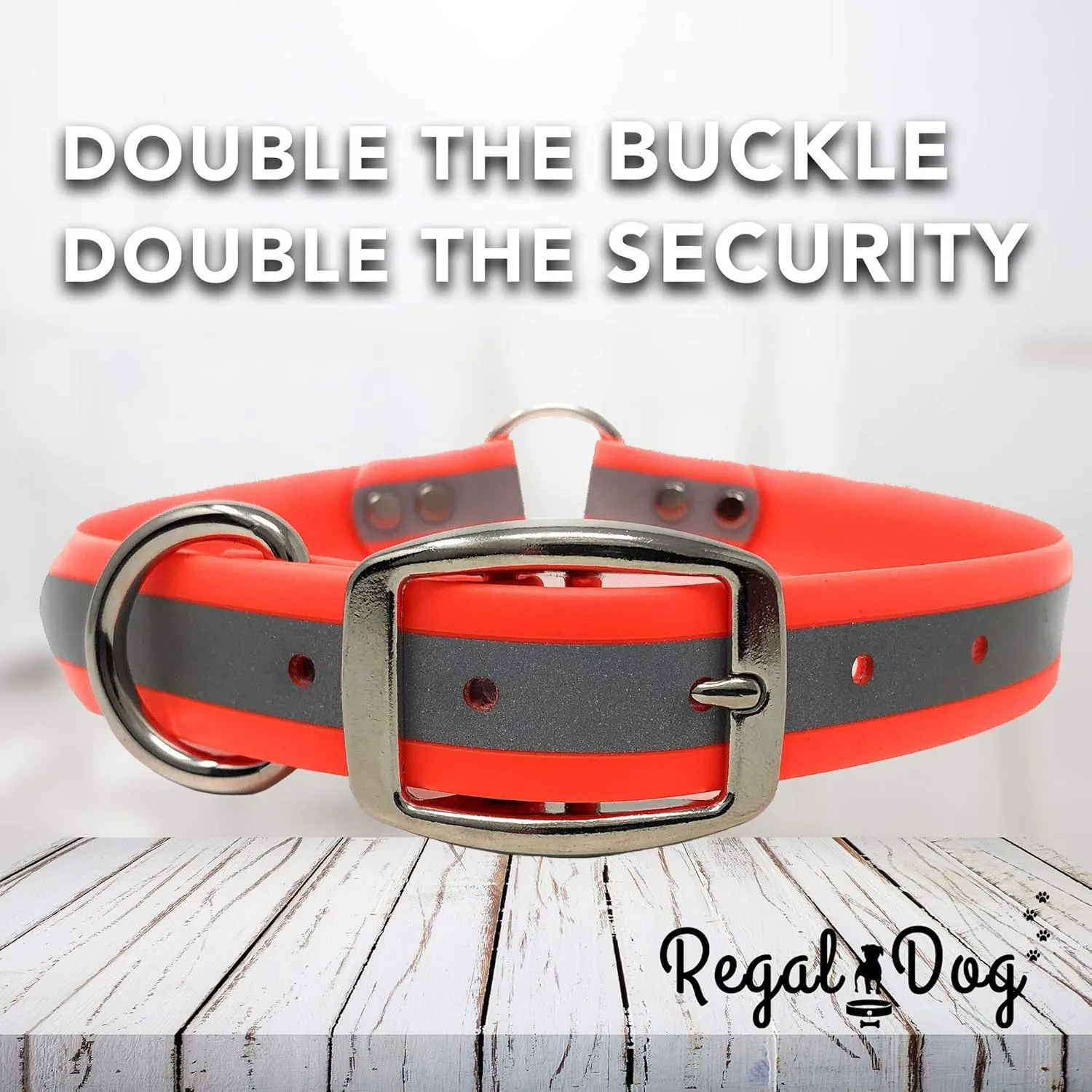 Regal Dog Products Large Orange Reflective Dog Collar with Custom Engraved Name Plate and Heavy Duty Center Ring | Waterproof Biothane Personalized Dog Collars - Other Sizes for Small & Medium Dogs