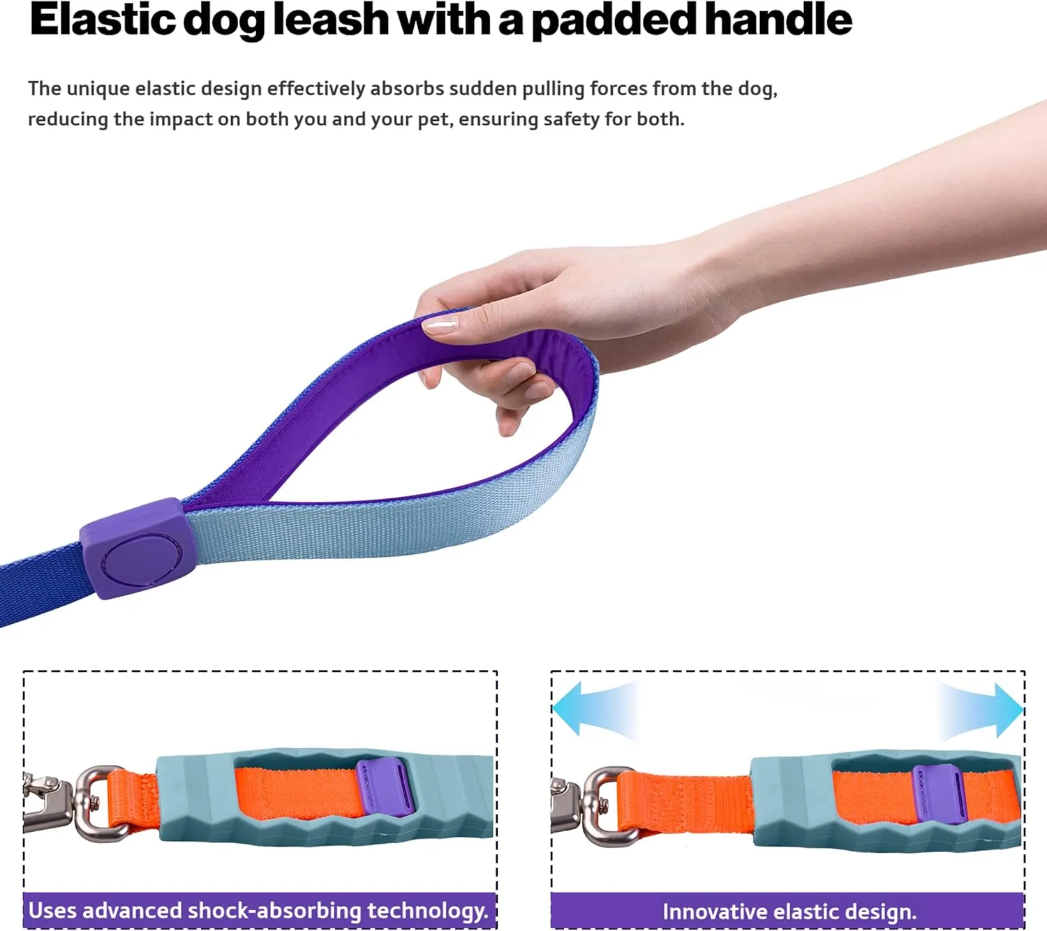 Shock Absorbing Dog Leash, Bungee Dog Leash with Swivel Lockable Hook & Padded Handle, No-Pull Lead for All Dog Sizes - Enhances Safety & Comfort for Outdoor Walks (Blue, Geo Leash)