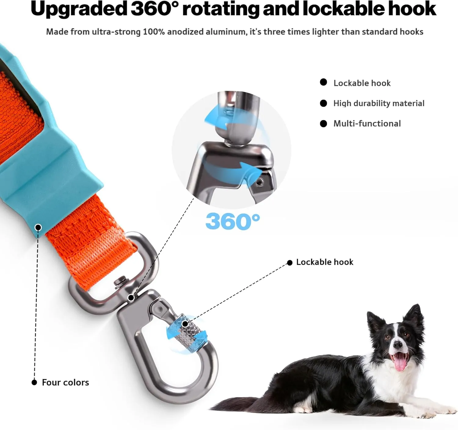 Shock Absorbing Dog Leash, Bungee Dog Leash with Swivel Lockable Hook & Padded Handle, No-Pull Lead for All Dog Sizes - Enhances Safety & Comfort for Outdoor Walks (Blue, Geo Leash)