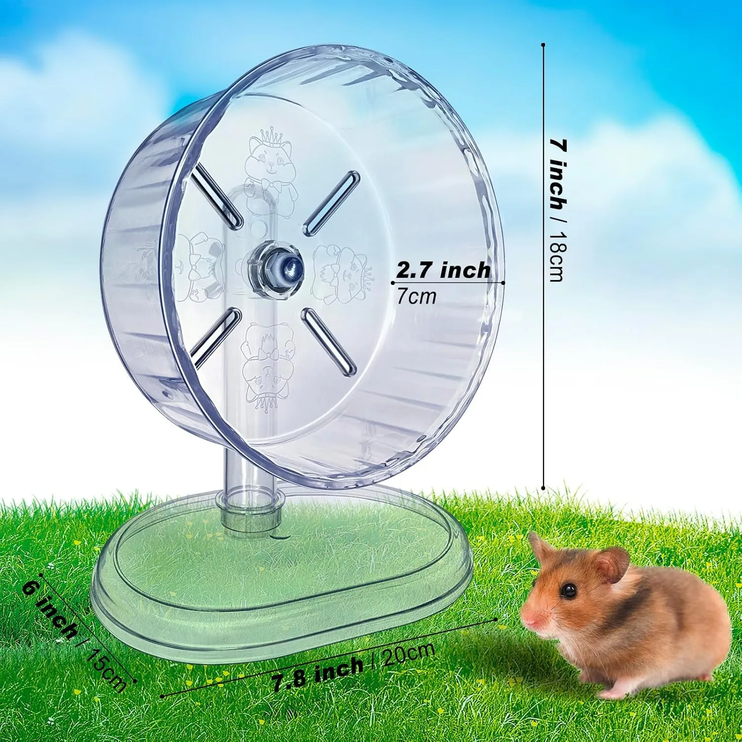 Silent Hamster Wheel, Super-Silent Hamster Exercise Wheels Accessories, Quiet Running Wheels, Adjustable Stand for Hamsters Mice Or Other Small Animals (White,  7 inch)
