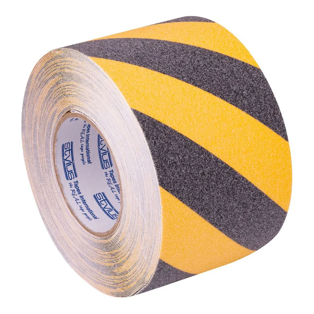 STYLUS Anti-Slip Tape Hazard 100mm x 18.2m Black/Yellow Non-Skid Safety Antislip