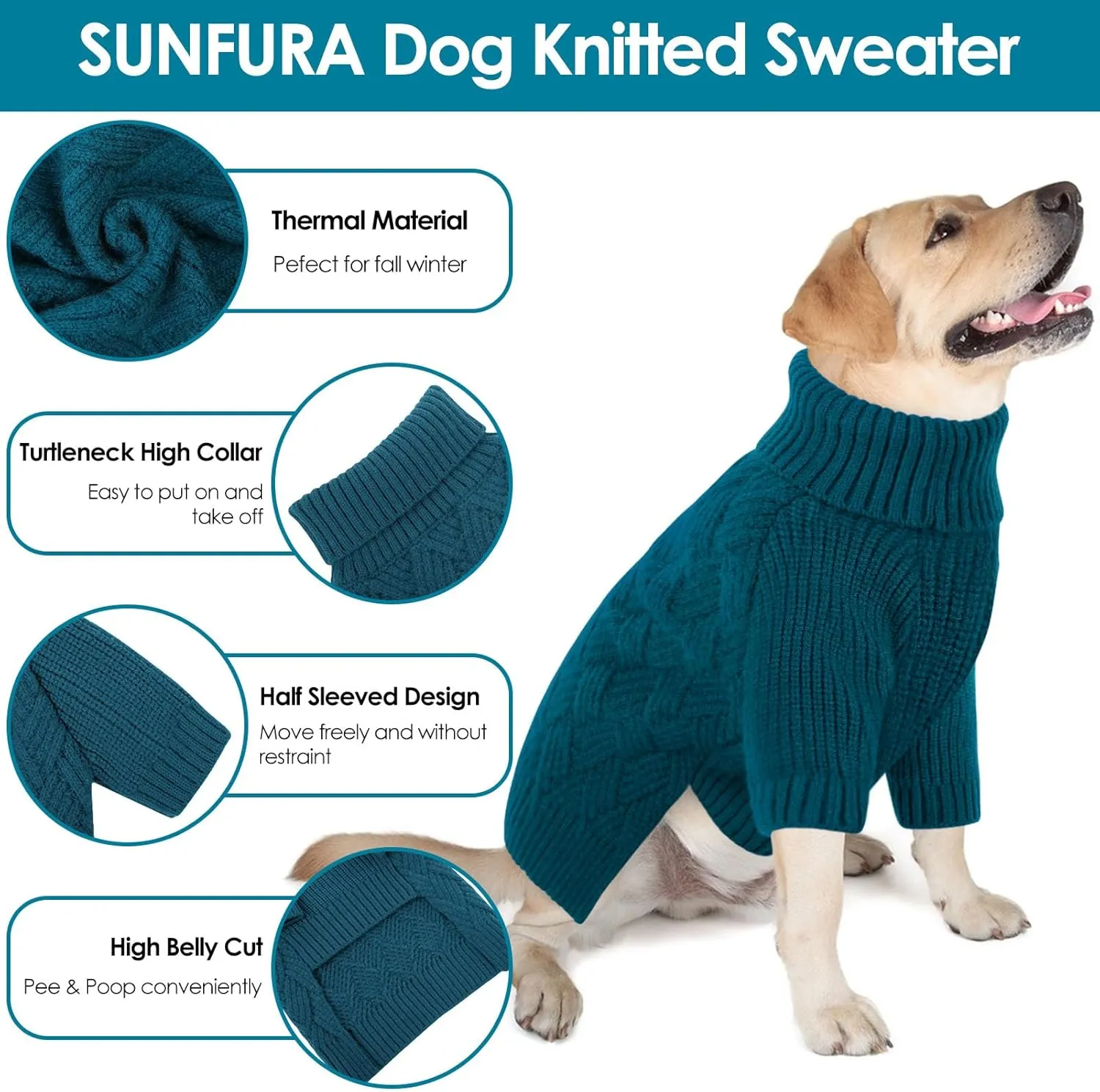 SUNFURA XS Dog Sweater, Small Dog Sweater Doggie Knitted Knitwear for Winter, Cat Pullover Christmas Sweatshirt for Yorkie Chihuahua, Warm Thick Turtleneck Clothes for Dogs Boy Girl, Blue XSmall