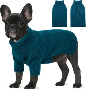 SUNFURA XS Dog Sweater, Small Dog Sweater Doggie Knitted Knitwear for Winter, Cat Pullover Christmas Sweatshirt for Yorkie Chihuahua, Warm Thick Turtleneck Clothes for Dogs Boy Girl, Blue XSmall