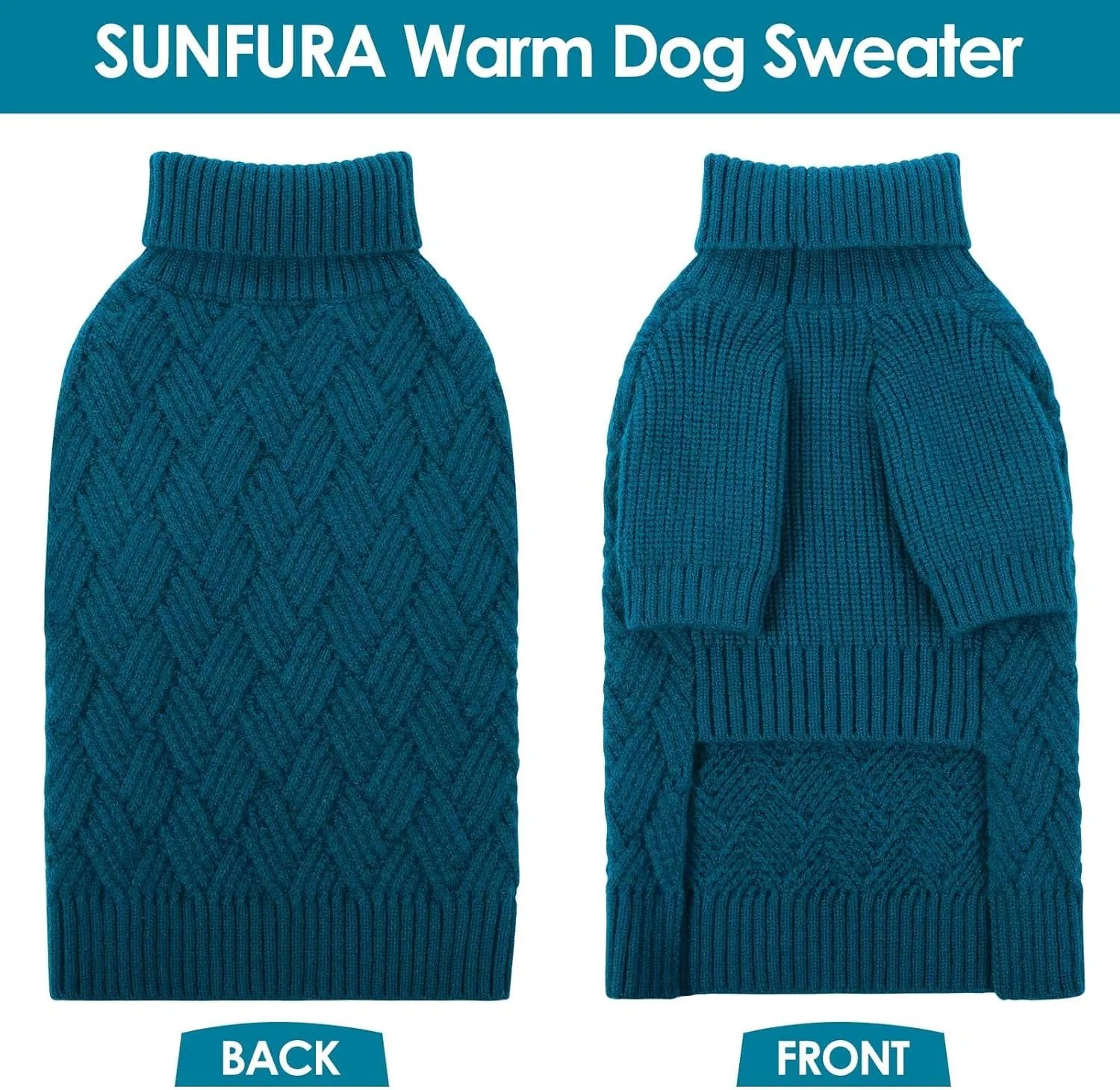 SUNFURA XS Dog Sweater, Small Dog Sweater Doggie Knitted Knitwear for Winter, Cat Pullover Christmas Sweatshirt for Yorkie Chihuahua, Warm Thick Turtleneck Clothes for Dogs Boy Girl, Blue XSmall