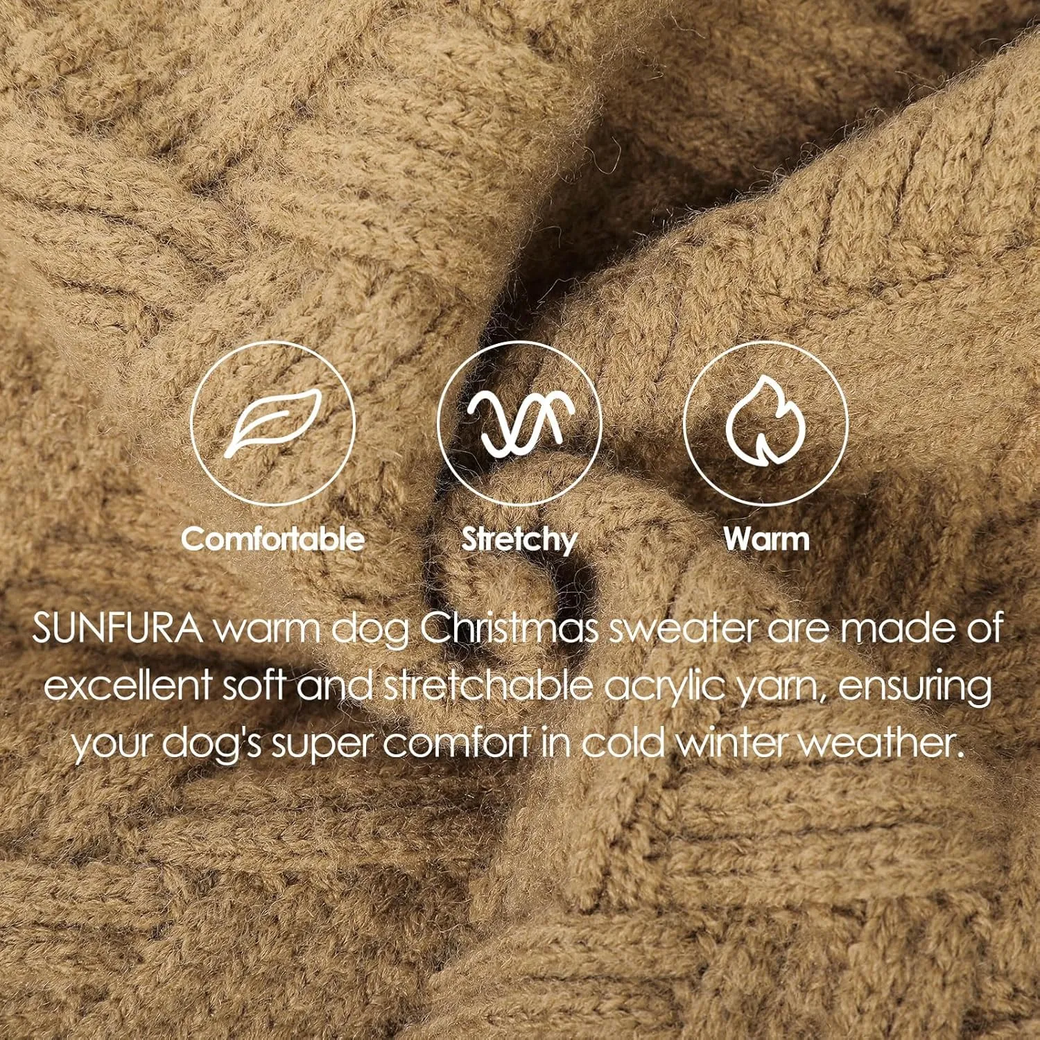 SUNFURA XS Dog Sweater, Small Dog Sweater Doggie Knitted Knitwear for Winter, Cat Pullover Christmas Sweatshirt for Yorkie Chihuahua, Warm Thick Turtleneck Clothes for Dogs Boy Girl, Camel XSmall