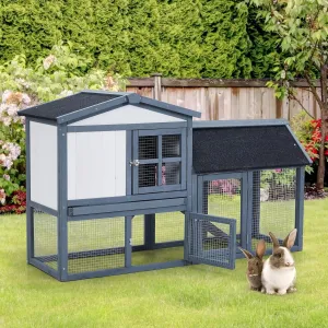 TrailBlaze 54" Wooden Rabbit Hutch - Indoor/Outdoor Bunny House Chicken Coop, Weather-Resistant Design, Guinea Pig Bunny Cage with Side Runs, Removable Tray, Ramps for Small Animals(Dark Grey)
