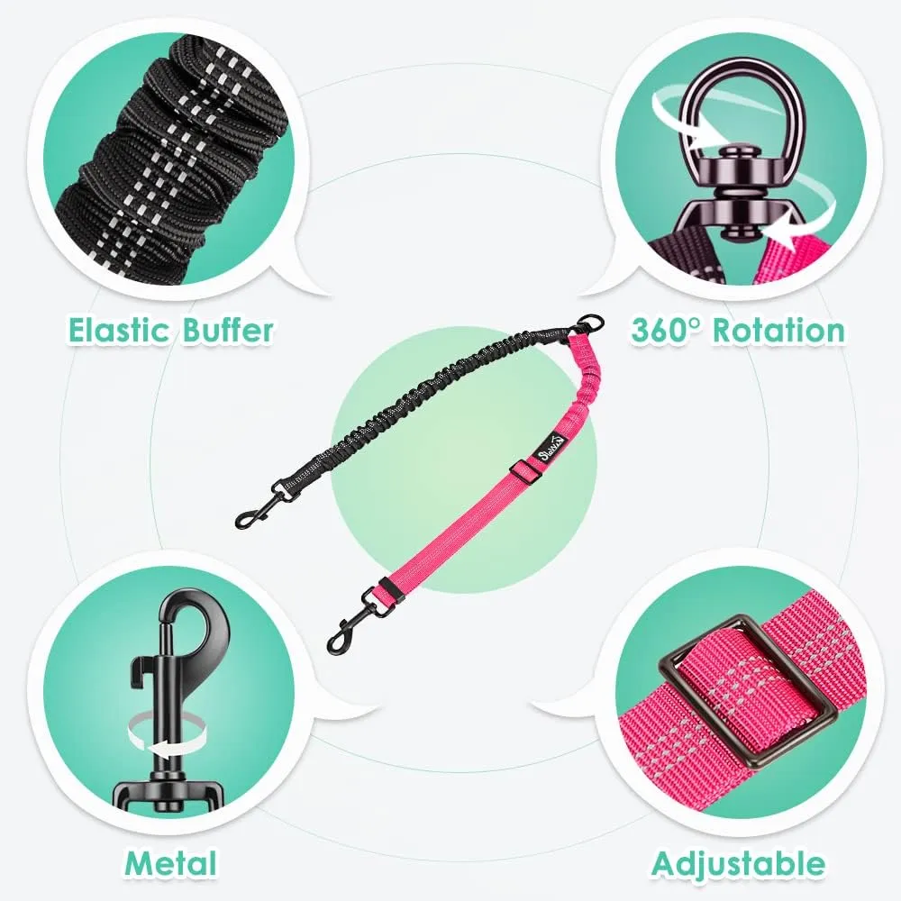 Two Dog Lead, 2 in 1 Upgraded Double Dog Leash Attachment Combine Adjustable Strap and Shock Absorbing Bungee No Tangle Dual Training Splitter for Different Size Dogs