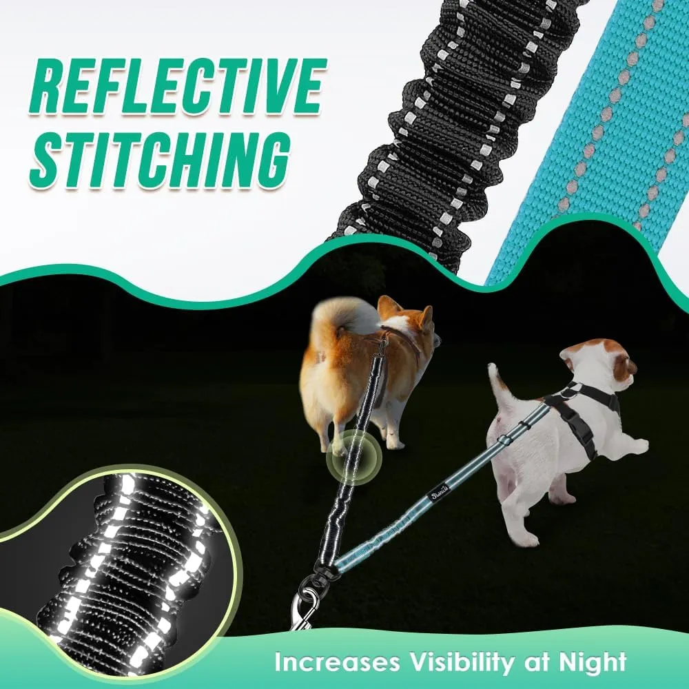 Two Dog Lead, 2 in 1 Upgraded Double Dog Leash Attachment Combine Adjustable Strap and Shock Absorbing Bungee No Tangle Dual Training Splitter for Different Size Dogs