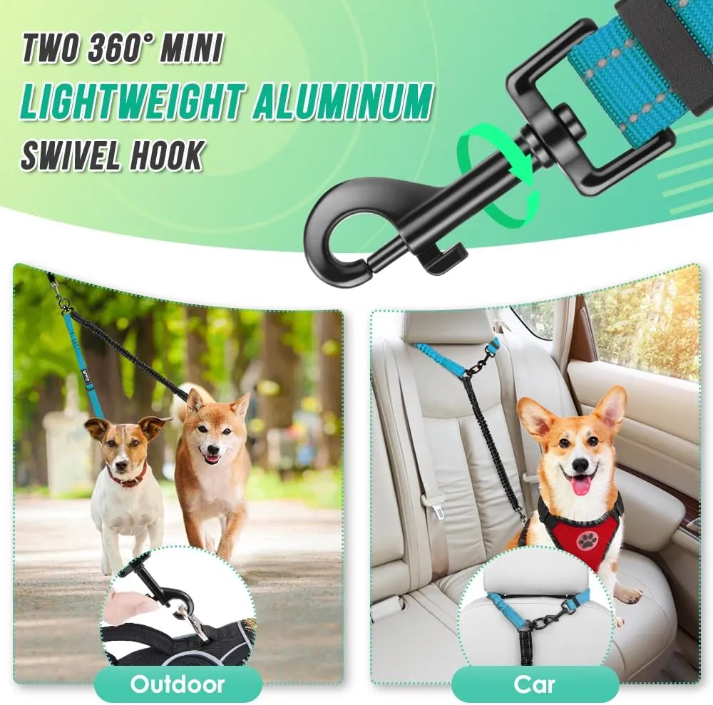 Two Dog Lead, 2 in 1 Upgraded Double Dog Leash Attachment Combine Adjustable Strap and Shock Absorbing Bungee No Tangle Dual Training Splitter for Different Size Dogs
