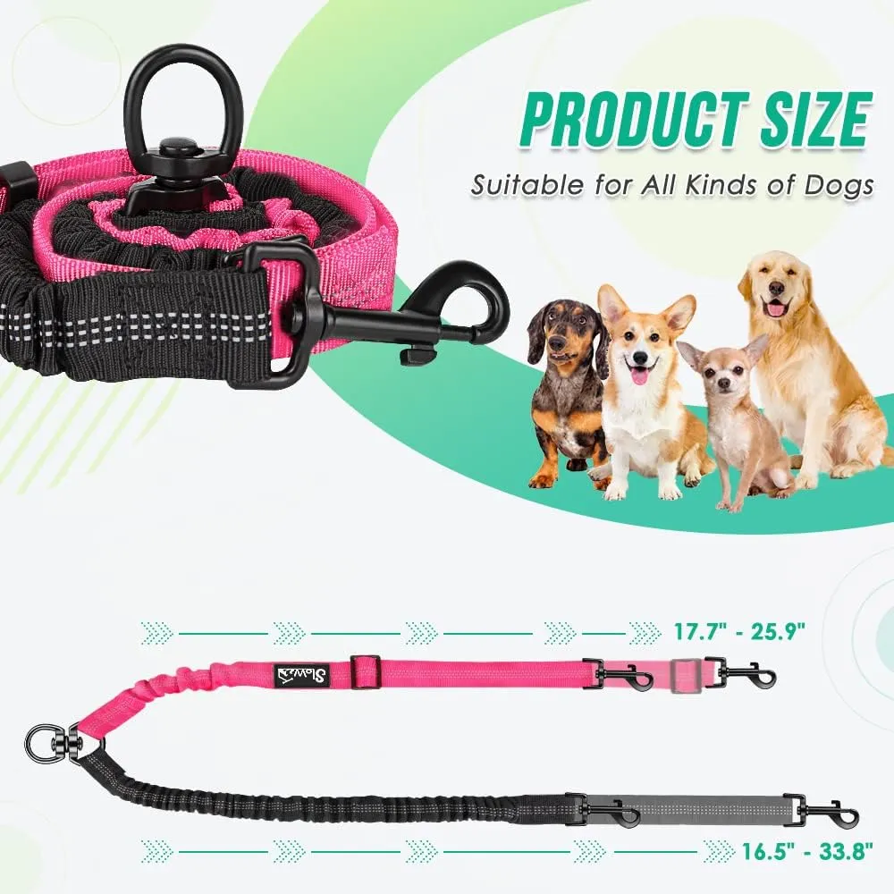 Two Dog Lead, 2 in 1 Upgraded Double Dog Leash Attachment Combine Adjustable Strap and Shock Absorbing Bungee No Tangle Dual Training Splitter for Different Size Dogs