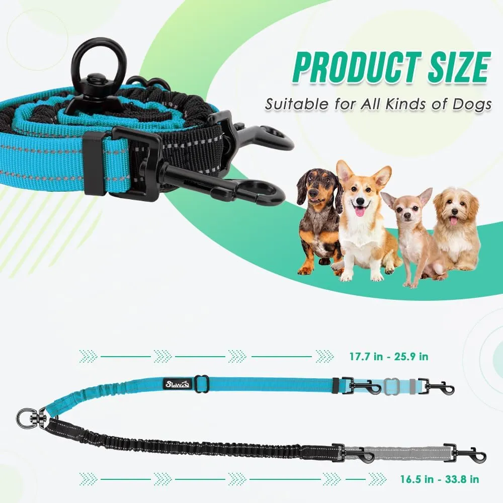 Two Dog Lead, 2 in 1 Upgraded Double Dog Leash Attachment Combine Adjustable Strap and Shock Absorbing Bungee No Tangle Dual Training Splitter for Different Size Dogs