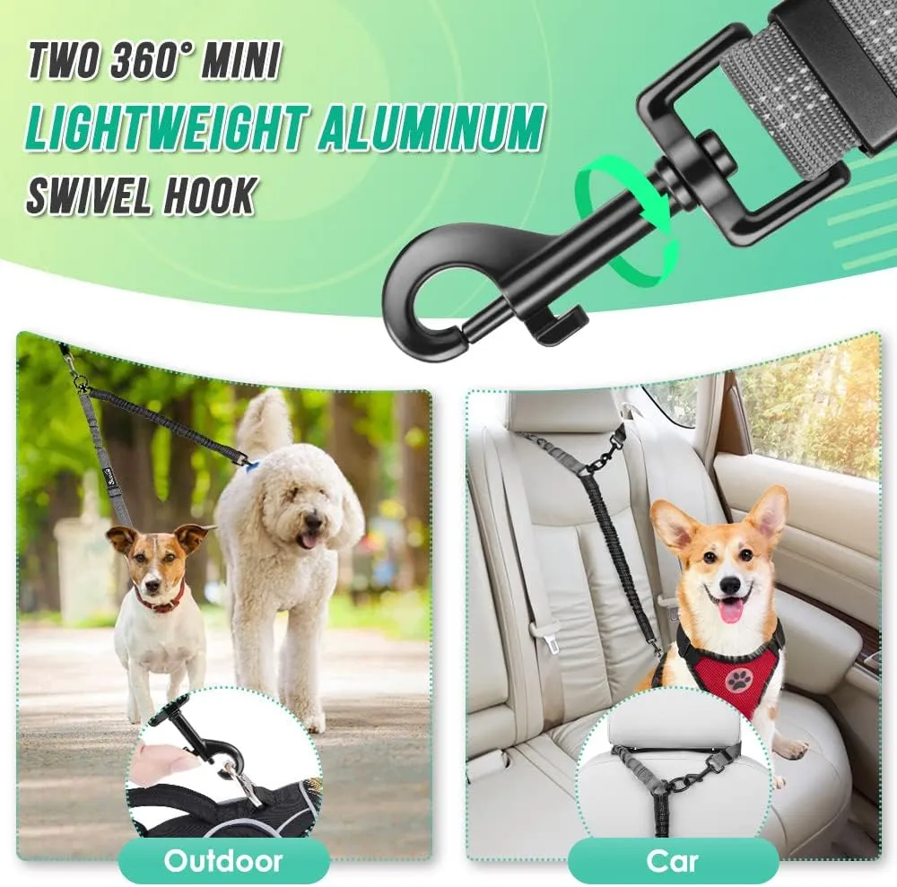 Two Dog Lead, 2 in 1 Upgraded Double Dog Leash Attachment Combine Adjustable Strap and Shock Absorbing Bungee No Tangle Dual Training Splitter for Medium Large Dogs (Black & Grey)