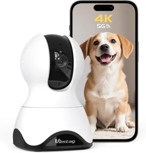 VIMTAG 4K Indoor Security Camera  Ultra HD Pet Camera & Baby Monitor with App, Smart Motion Detection, Night Vision, 360 View, 2-Way Audio, Alexa Compatible, 5G/2.4G WiFi, SD & Cloud Storage