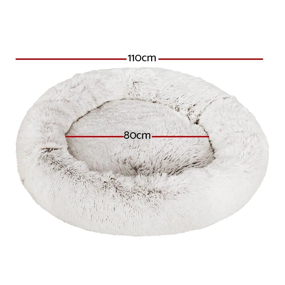 XLarge Dog Beds Pet 110cm Calming Soft Plush - White Brown
