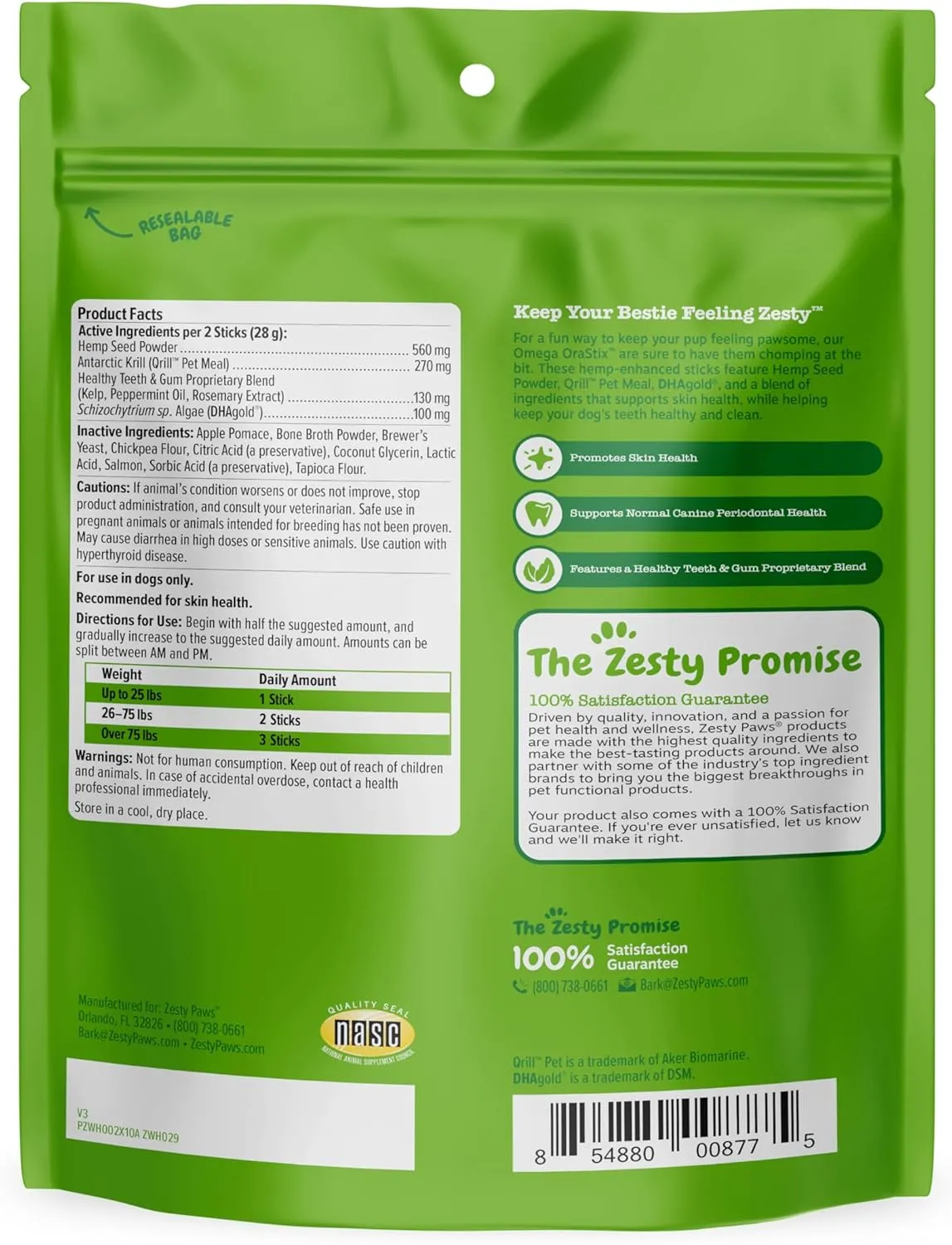 Zesty Paws OraStix for Dogs - Probiotic Sticks with Hemp Seed Curcumin Ginger Root Taurine - Supports Gut Function Flora Immune System Proprietary Healthy Teeth Gum Blend - 12oz